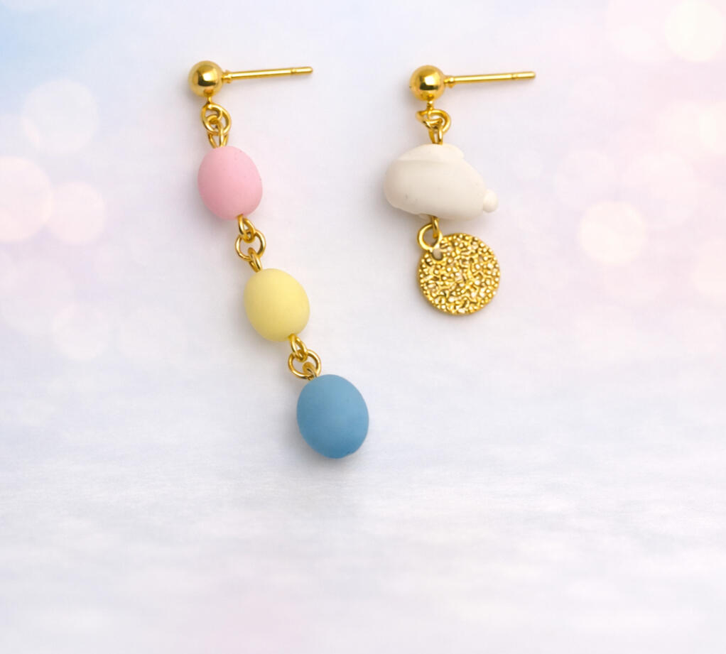bunny and pastel egg mismatched earring set